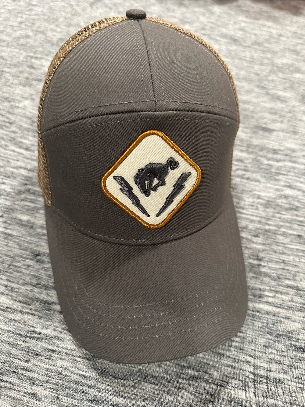 Men's Brown Mesh-Back Trucker Hat with Embroidered Patch